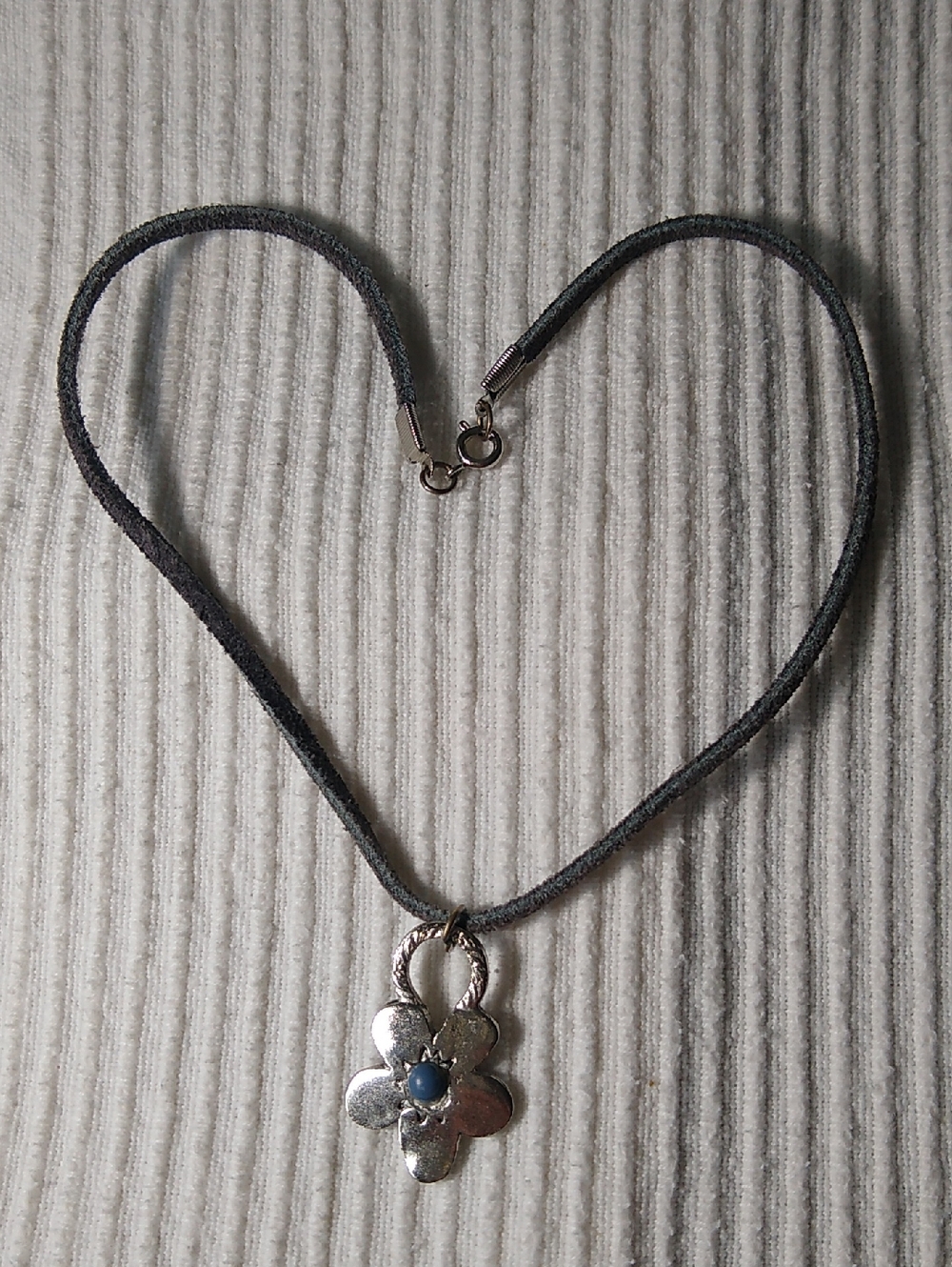 Silver Metal Flower Pendant Necklace with Blue Accent - Women's Jewelry